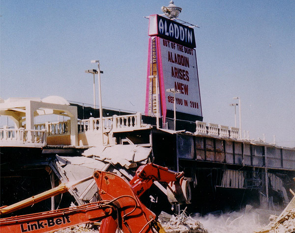 Demolition of the old Las Vegas Aladdin Casino was commenced in early March 1988 ~ A Bodine Heavy Duty Grapple (HDDM-225) was manufactured and delivered within 10 days! ~CLICK HERE TO VIEW THE FULL STORY~